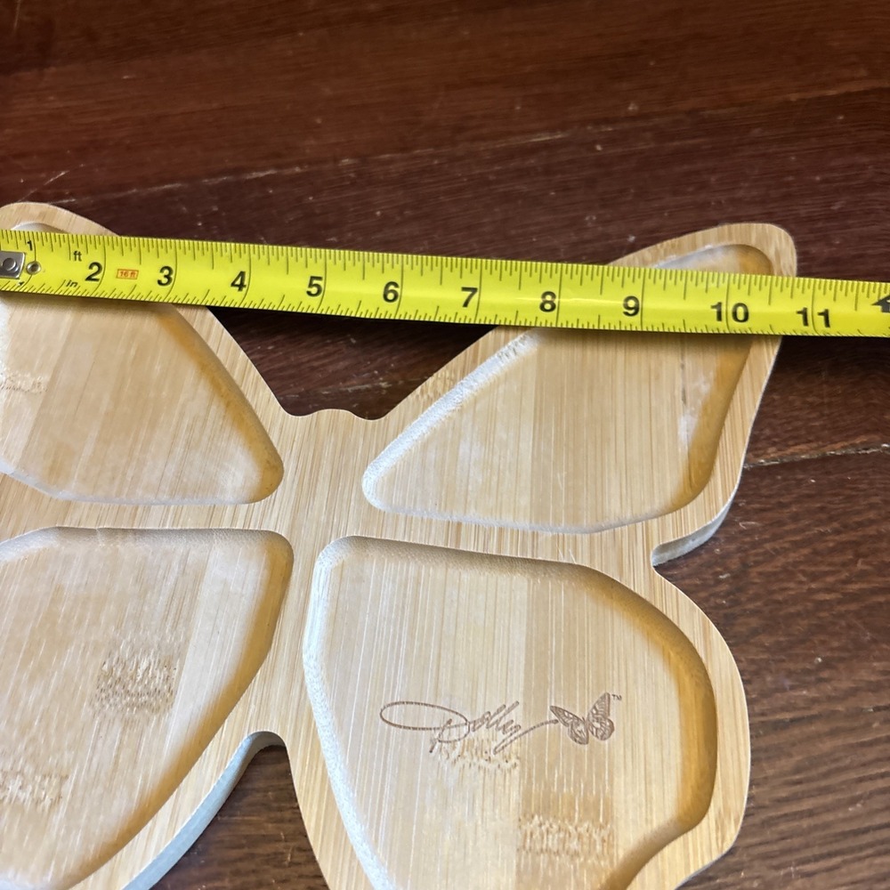 Dolly Butterfly Bamboo Serving Tray 4-Section Divided Charcuterie Board - Picture 5 of 6